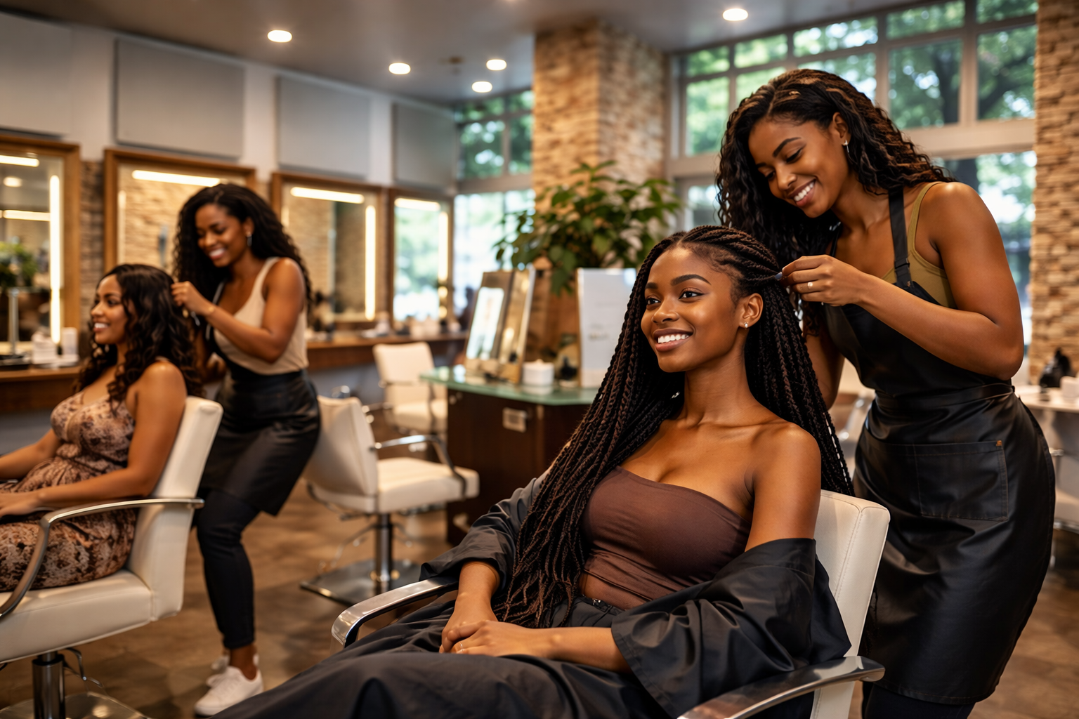 African women hair styling in salon
